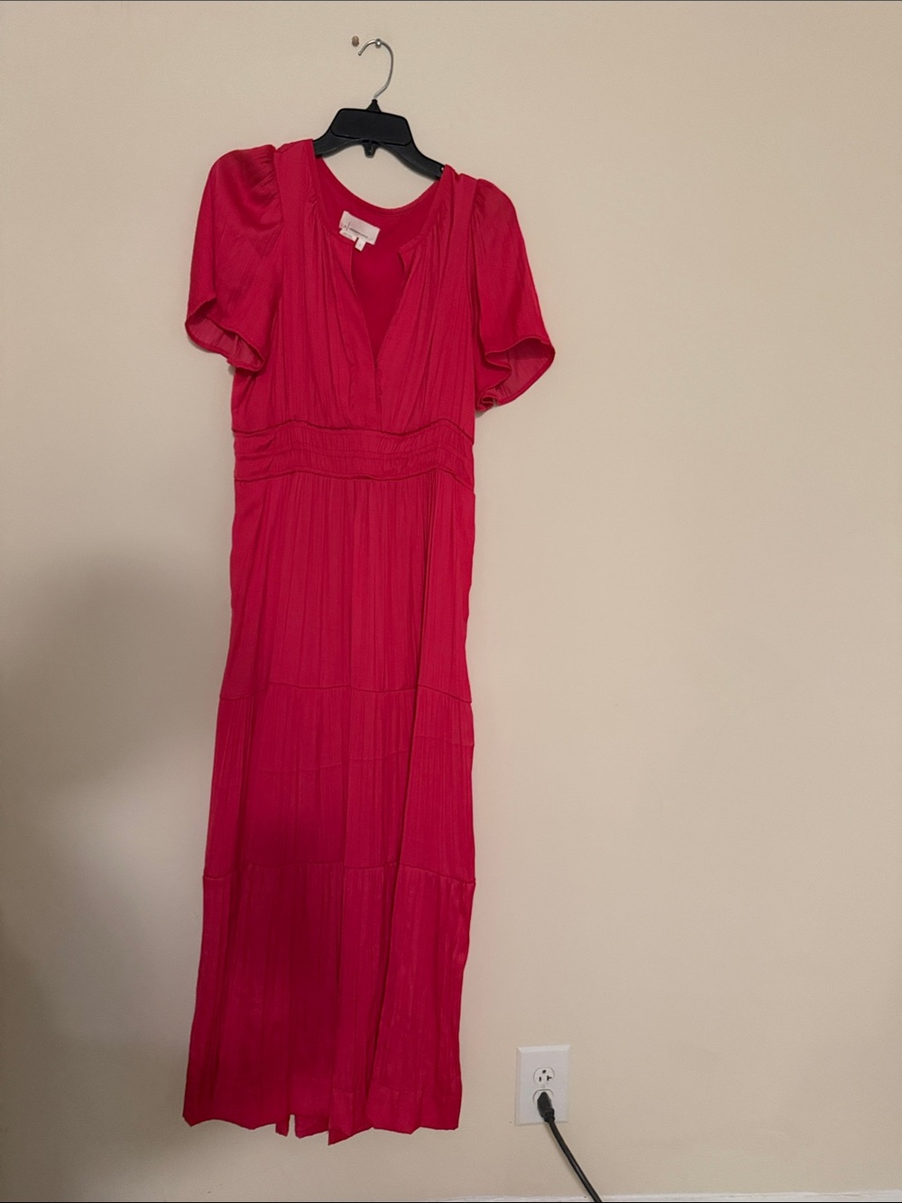 Anthropologie Women's Fuchsia V-Neck Maxi Dress